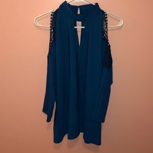 Teal Cold Shoulder Top